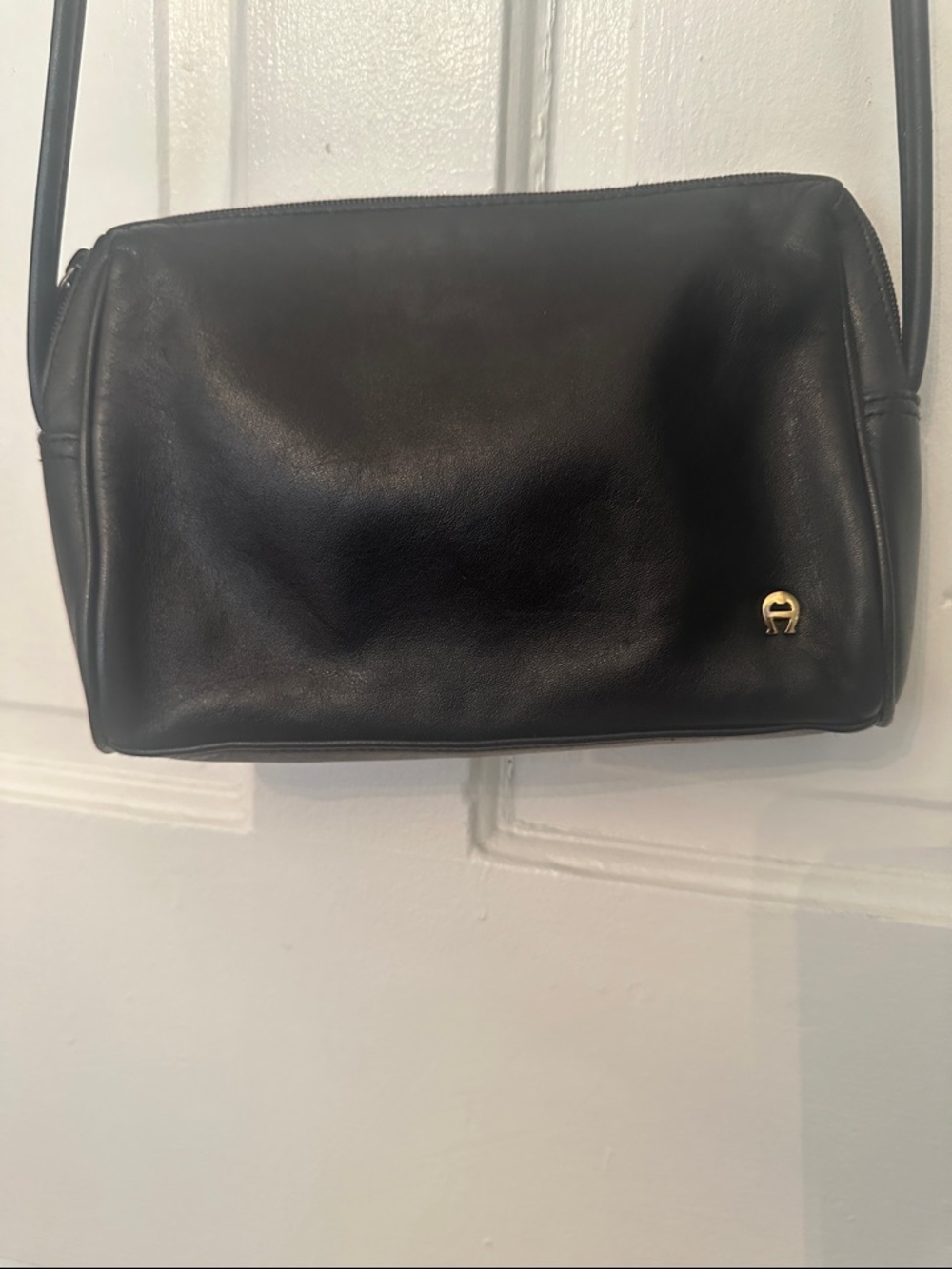Vintage Etienne Aigner Black Leather Crossbody with Gold Logo